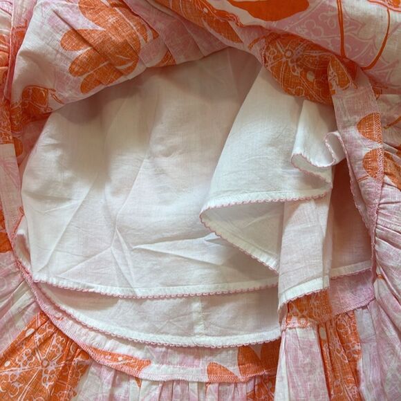 Lilly Pulitzer Seeing Double Pink Orange Linen Tiered Ruffle Skirt Size Medium - Picture 4 of 6